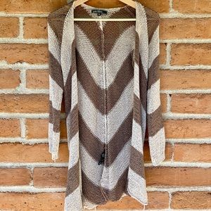 Lovestitch Crochet Mid-length Cardigan Brown/Cream size M